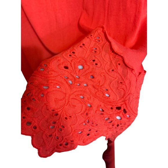 Chicos Womens Red 3/4 Sleeve  With Lace Hem Detail Size XL Rayon & Spandex Blend - Picture 4 of 5